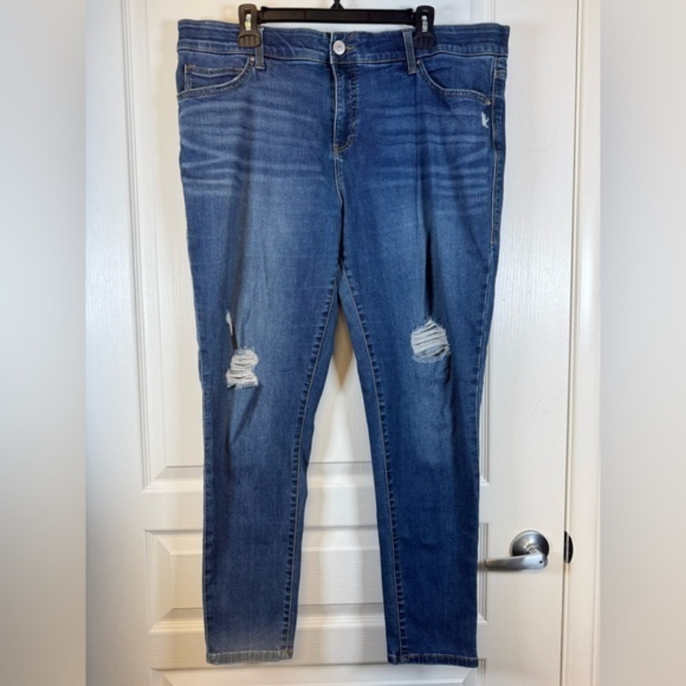 Lularoe Skinny Ankle Distressed Denim Blue Jeans Size 36 EUC #5550